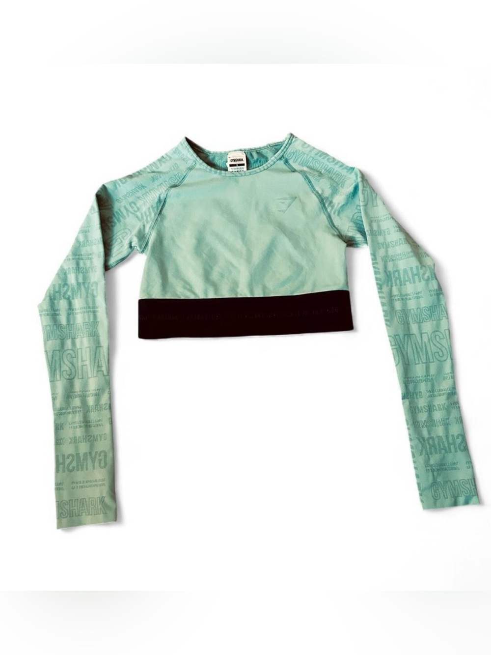 Gymshark Long Sleeve Crop Top Mint Green Logo Print Size Small